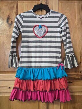 Girls Boutique Love U Lots sz 10 Multi Color Ruffle Knit Dress Sequin Heart